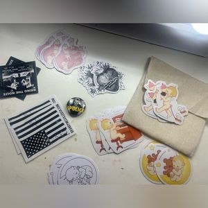 Brandy Melville Rare Random Stickers, pin, and pouch